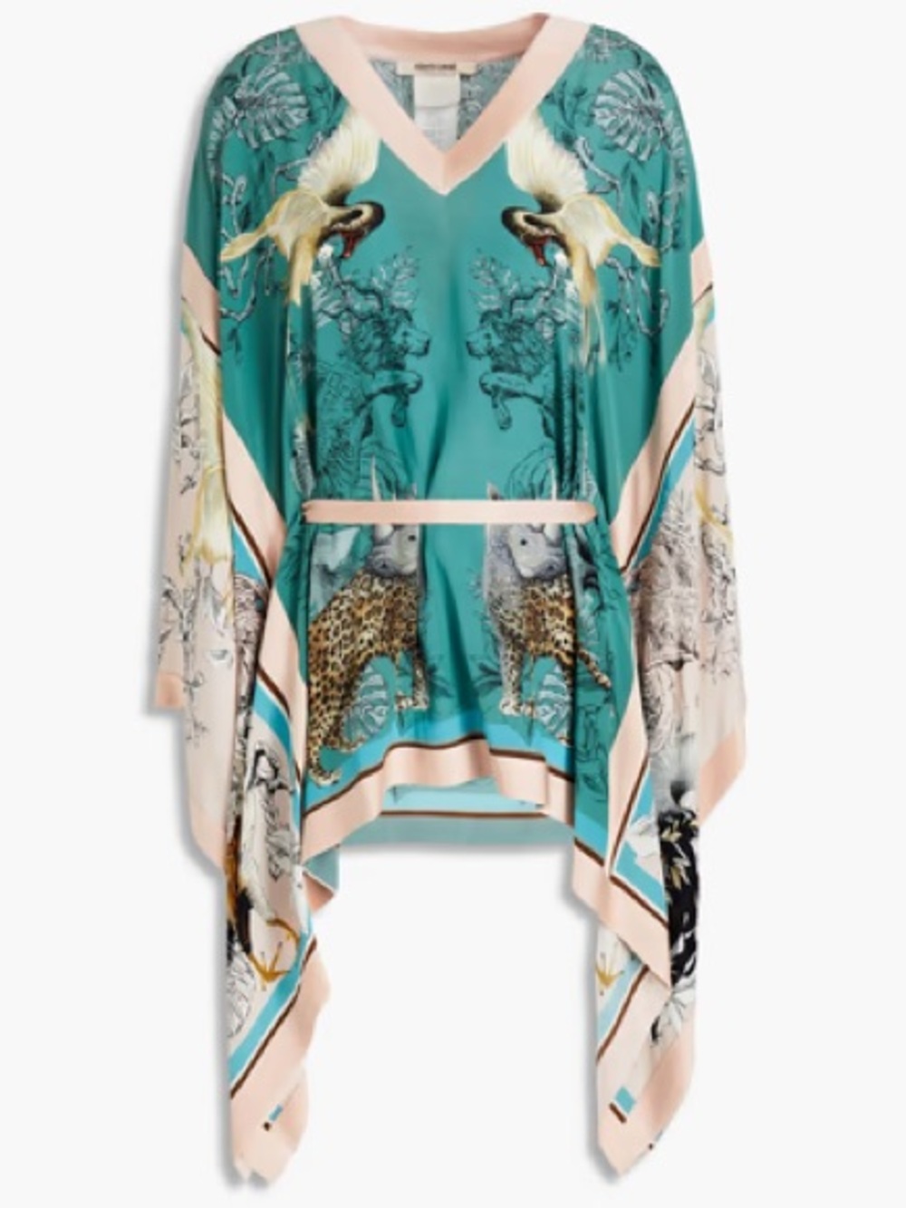Roberto Cavalli TurquoiseBlush Animal-Print Silk Kaftan Top / missing waistband